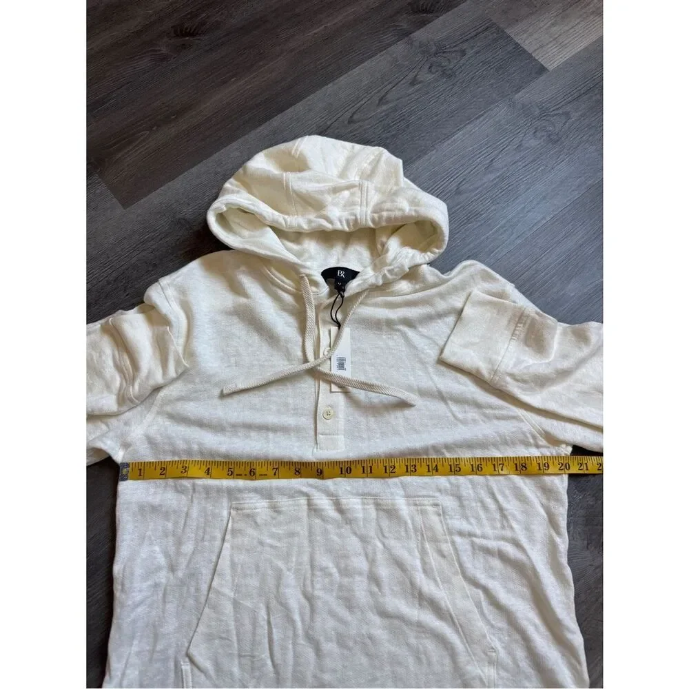 Banana Republic Men's Hooded Henley Sweatshirt Cream NEW Medium Linen